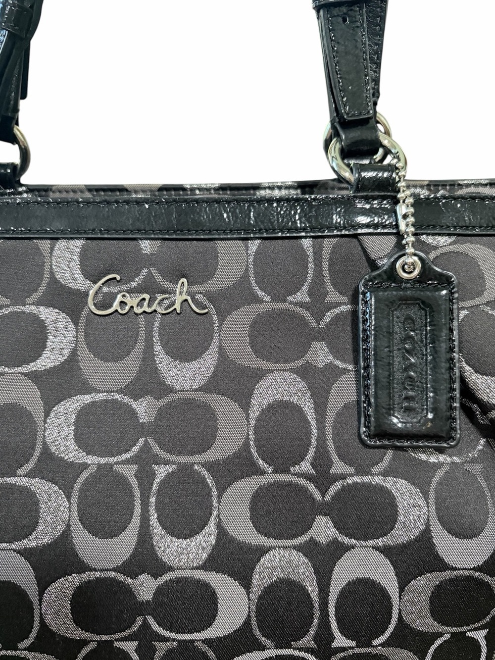 Coach Gallery Black & Silver Signature Tote EUC - Picture 2 of 10
